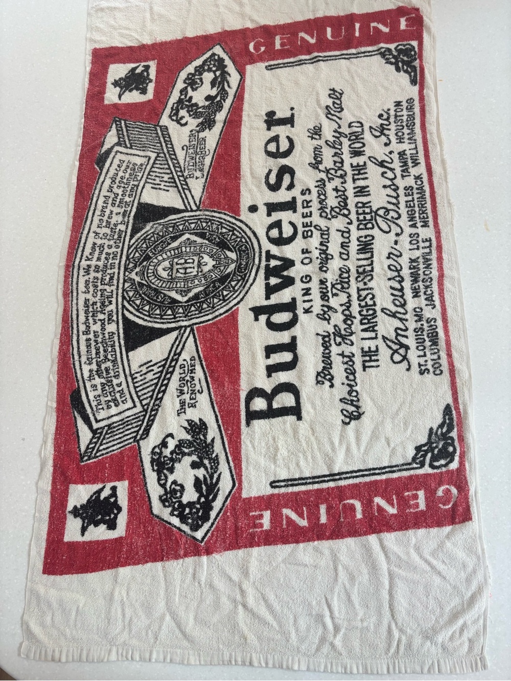 Vintage 70s-80s Budweiser beer Red, Black Logo beach Towel bar lounge drink sun - Picture 7 of 8